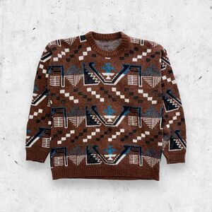 Vtg 80s 90s Abstract Geometric Print Sweater, Acrylic, USA Made, Dad Grandpa, XL